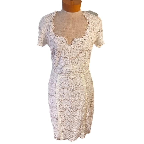 Size 6 Violets & Roses Womens Sheath Lace Dress Short Sleeve Ivory Wedding Bride - Picture 1 of 9